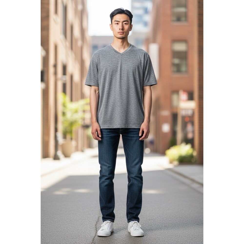 LEG3ND Men’s Heathered V-neck Tee Size M Black/grey Casual Shape Retention
